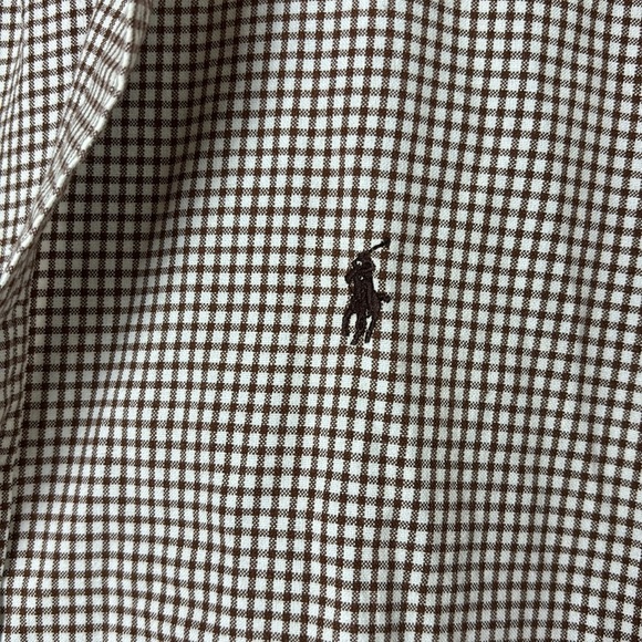 Ralph Lauren Blaire 100% Cotton Gingham Brown White Button Down Shirt size L - Picture 4 of 9